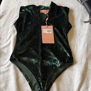Luxurious Velvet Bodysuit in Deep Green